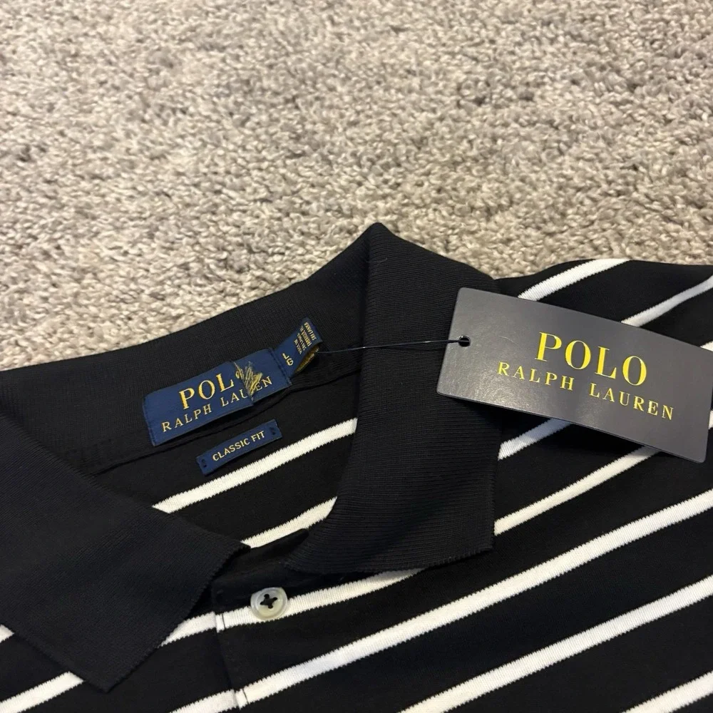 LOT OF 2 NEW Polo Ralph Lauren Men's L Classic Fit Stripe Polo Shirt Black Green